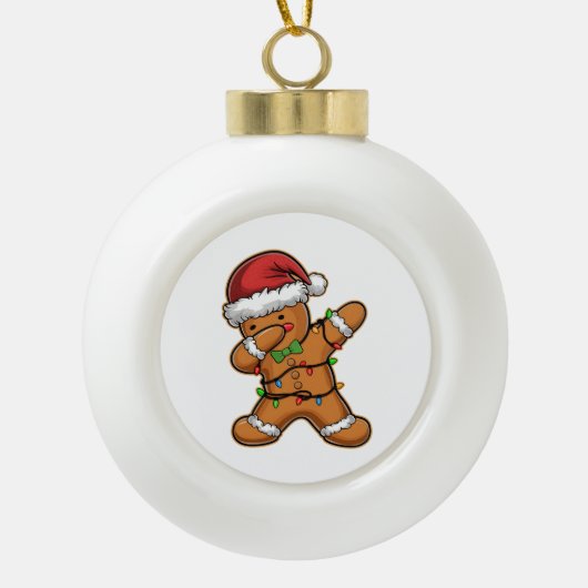 Dabbing Gingerbread Tree Light Kerstmis Keramische Bal Ornament (Voorkant)