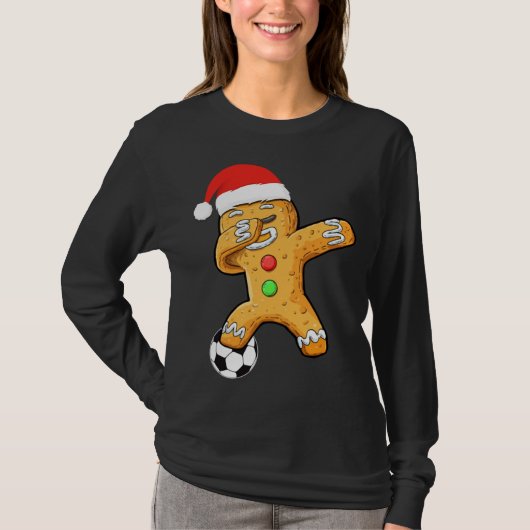 Dabbing Gingerbrood Santa Soccer Kerstmis Pajama T-shirt (Voorkant)