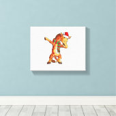 Dabbing Giraffe Kerstman T-shirt Kerst Kinderen Jo Canvas Afdruk (Insitu (Houten vloer))