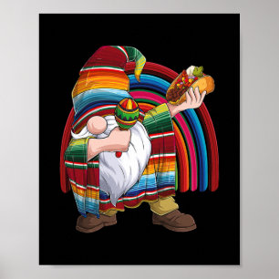 Dabbing Gnome Cinco de Mayo Fiesta Rainbow Taco Poster