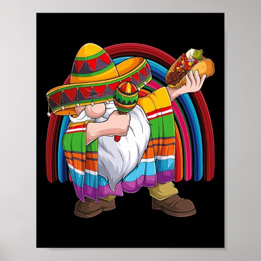 Dabbing Gnome Cinco de Mayo Fiesta Taco Sombrero Poster (Voorkant)