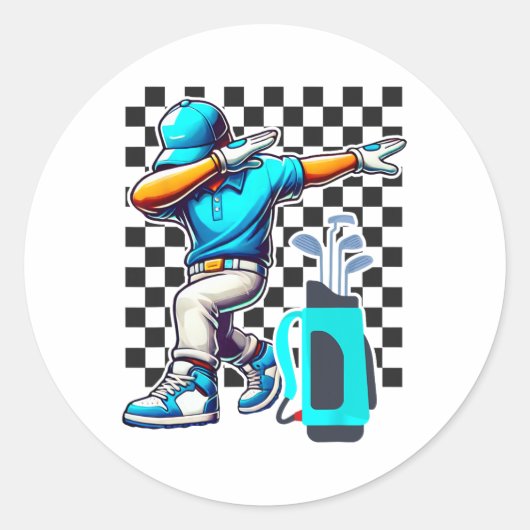 Dabbing Golf Player Golfer Golfing Funny Boys Mann Ronde Sticker (Voorkant)