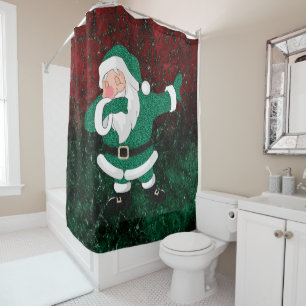 Dabbing Green Santa Claus Fun Holiday XMAS Humor Douchegordijn