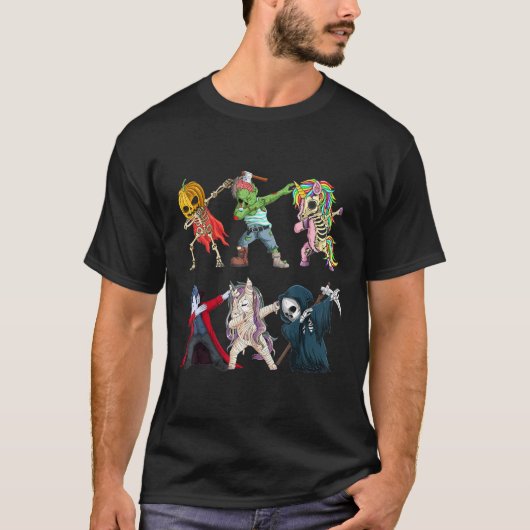 Dabbing Halloween Boys Pumpkin Skeleton Zombie Uni T-shirt (Voorkant)