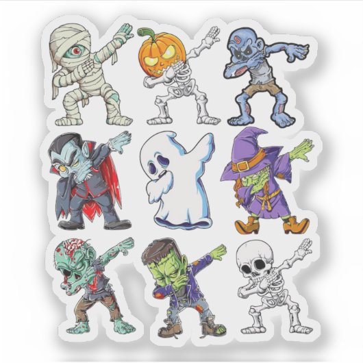 Dabbing Halloween Boys Skeleton Zombie Mummy Sticker (Voorkant)
