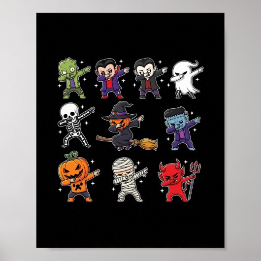 Dabbing Halloween Jongens Skelet Zombie Enge Pompo Poster (Voorkant)