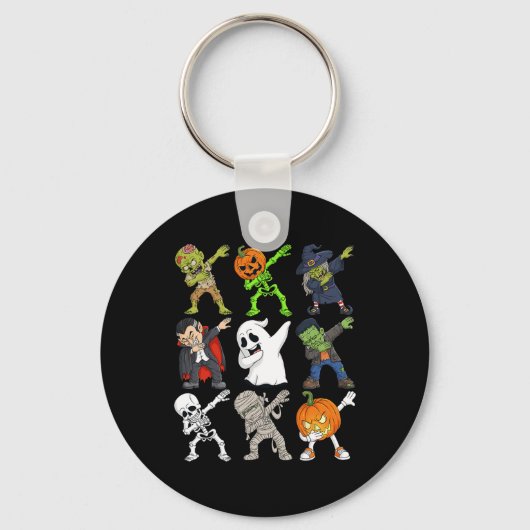 Dabbing Halloween Skeleton Zombie Scary Pumpkin Va Sleutelhanger (Voorkant)