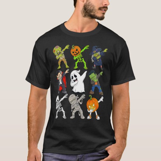 Dabbing Halloween Skeleton Zombie Scary Pumpkin Va T-shirt (Voorkant)