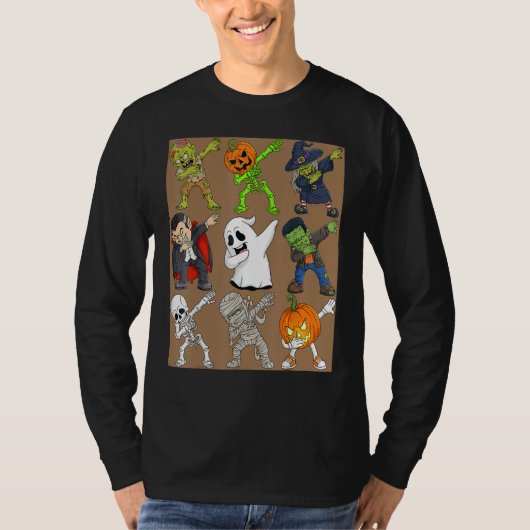 Dabbing Halloween Skeleton Zombie Scary Pumpkin Va T-shirt (Voorkant)