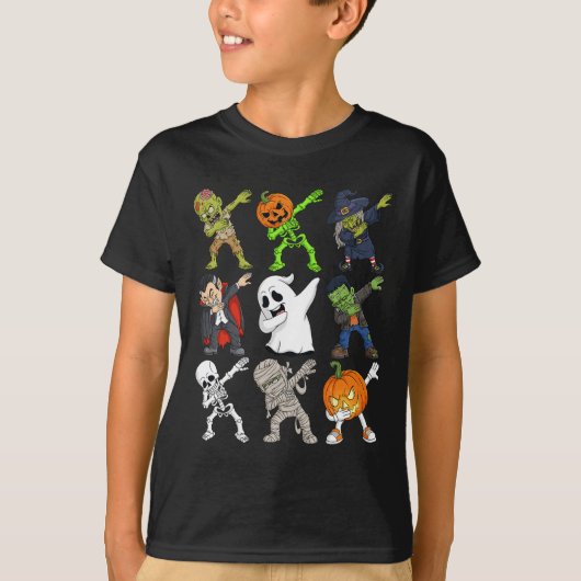 Dabbing Halloween Skeleton Zombie Scary Pumpkin Va T-shirt (Voorkant)