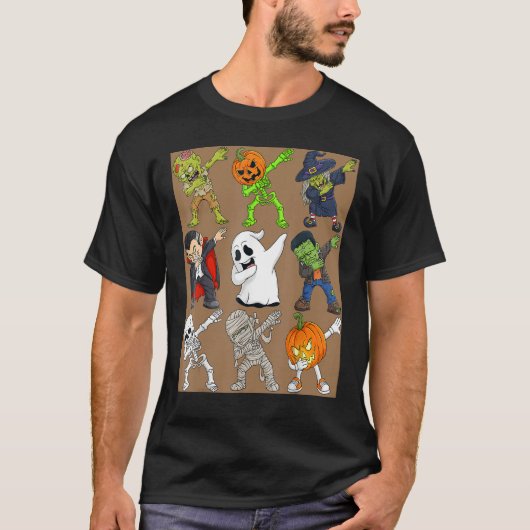 Dabbing Halloween Skeleton Zombie Scary Pumpkin Va T-shirt (Voorkant)