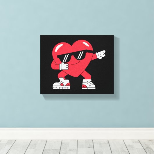Dabbing Hart Grappige Cadeaus Valentijnsdag Canvas Afdruk (Insitu (Houten vloer))