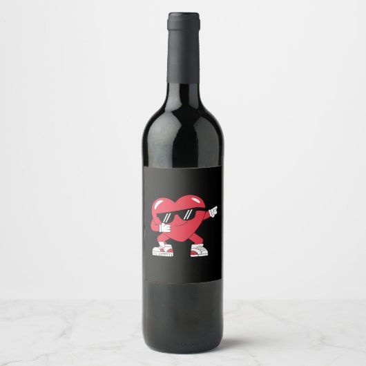 Dabbing Hart Grappige Cadeaus Valentijnsdag Wijn Etiket (Voorkant)