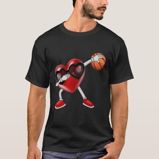 Dabbing Heart Dab Schattigee Valentijnsdag Basketb T-shirt (Voorkant)