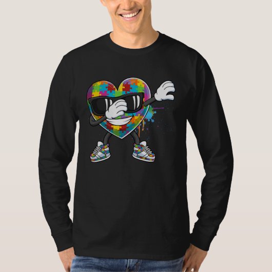 Dabbing Heart Puzzle Heart Dab Love Support Autism T-shirt (Voorkant)