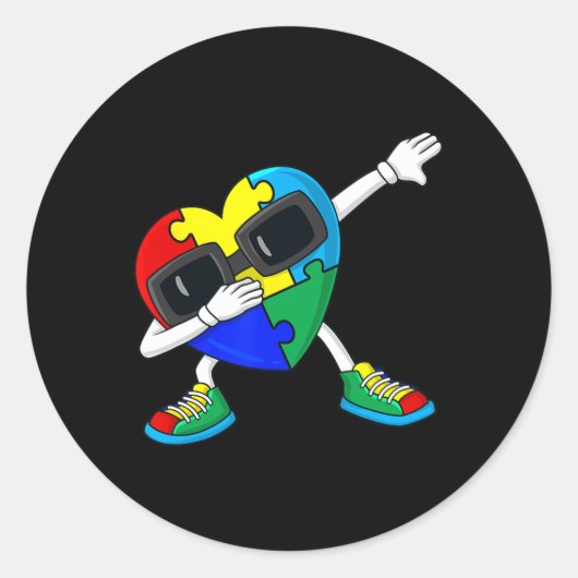 Dabbing Heart Puzzle Piecemecten Autisme Dab Boys  Ronde Sticker (Voorkant)