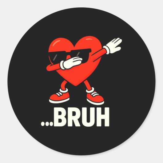 Dabbing Heart Sungles Bruh Meme Funny Valentine  Ronde Sticker (Voorkant)