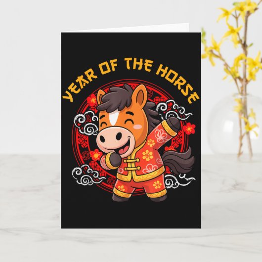 Dabbing Horse Chinese New Year Of The Horse2026 Kaart (Gele Bloem)