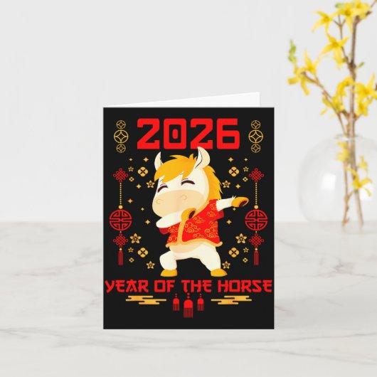 Dabbing Horse Chinese New Year Of The Horse2026  Kaart (Gele Bloem)