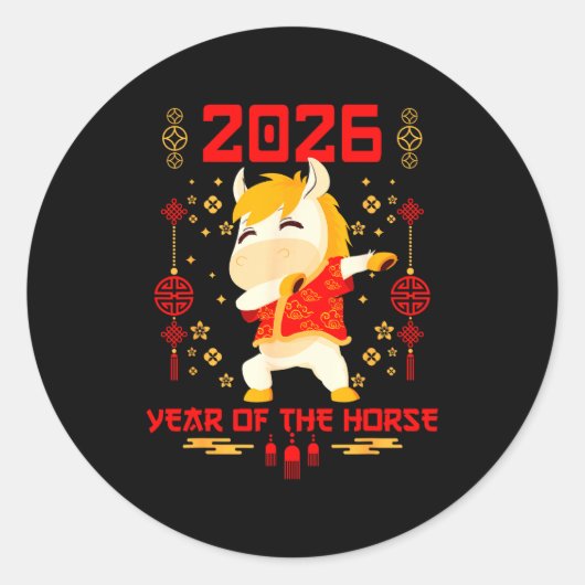 Dabbing Horse Chinese New Year Of The Horse2026  Ronde Sticker (Voorkant)