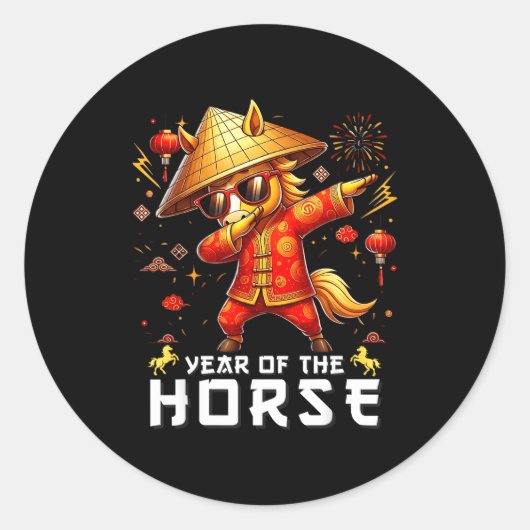 Dabbing Horse Lunar Chinese New Year Of The Horse  Ronde Sticker (Voorkant)