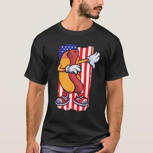 Dabbing Hot Dog Dancing Food  Flag 4th July Themed T-shirt (Voorkant)