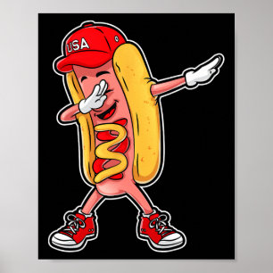 Dabbing Hot Dog T-shirt 4 juli Hotdog Merica Poster