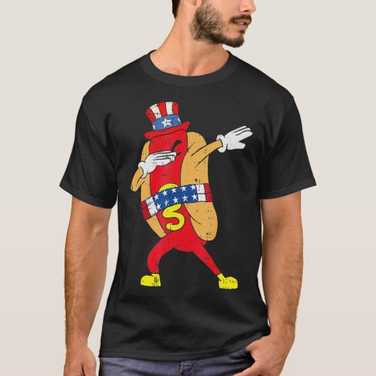 Dabbing Hotdog 4 juli Grappig Patriottisch T-shirt (Voorkant)