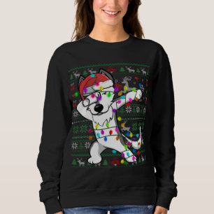 Dabbing Husky Fairy Lights Ugly Christmas Sweater