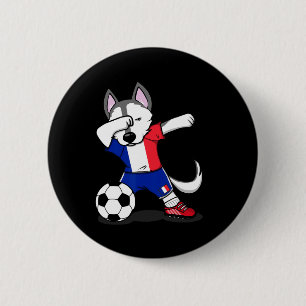Dabbing Husky Hond Frankrijk Voetbalfans T-shirt F Ronde Button 5,7 Cm