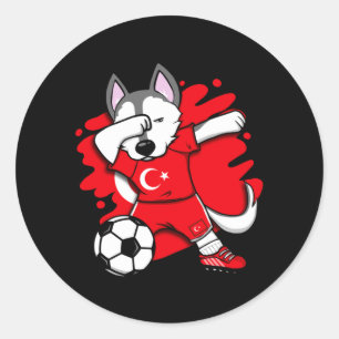 Dabbing Husky Hond Turkije Voetbal Fans Jersey Ronde Sticker