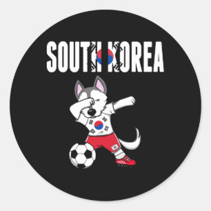 Dabbing Husky Hond Zuid-Korea Voetbal Fans T-shirt Ronde Sticker