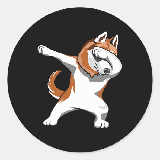 Dabbing Husky Husky Honden Pups Grappig Dansen Ronde Sticker (Voorkant)