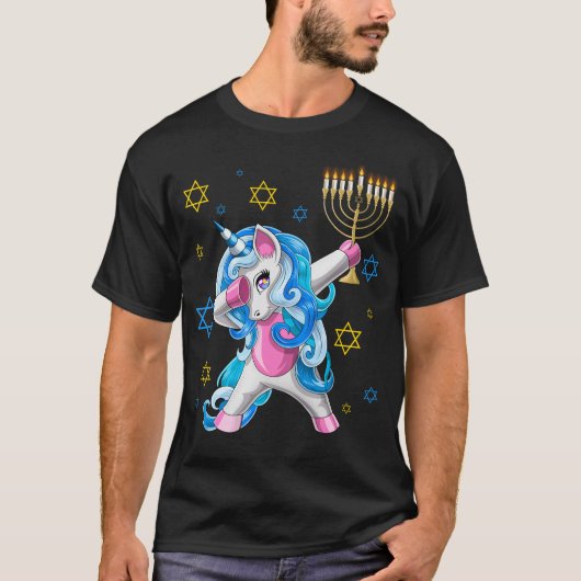 Dabbing Jewnicorn Joodse Eenhoorn Hanukkah T-shirt (Voorkant)
