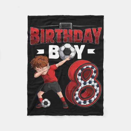 Dabbing Jongen 8 Jaar Oude Voetballer 8e Verjaarda Fleece Deken (Voorkant)