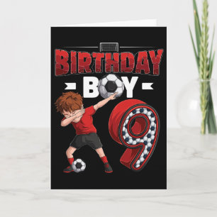 Dabbing Jongen 9 Jaar Oude Voetballer 9de Verjaard Kaart