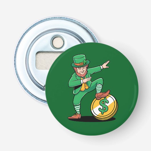 Dabbing Kabouter Funny St. Patrick's Day Button Flesopener (Voorkant)