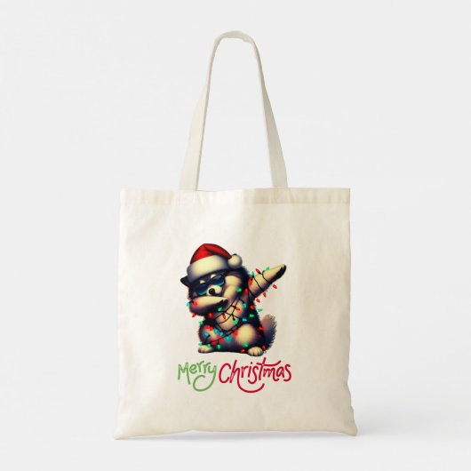 Dabbing Keeshond Zonnebril Schattige Kerst Tote Bag (Achterkant)