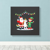 Dabbing Kerstman Elf Eenhoorn Kerst Kinderen Jonge Canvas Afdruk (Insitu (Houten vloer))