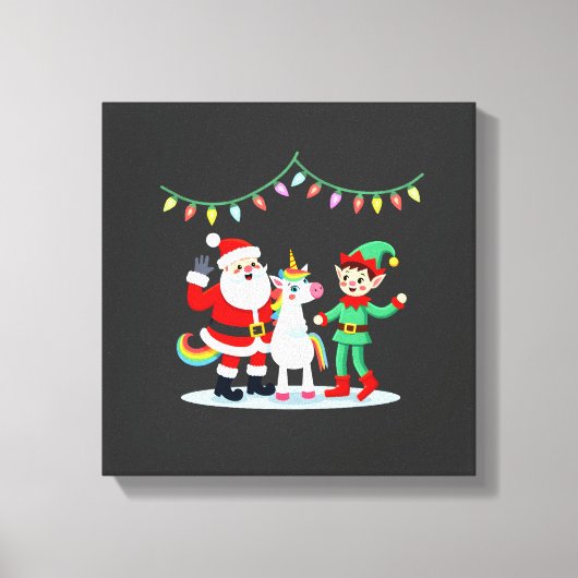 Dabbing Kerstman Elf Eenhoorn Kerst Kinderen Jonge Canvas Afdruk (Voorkant)