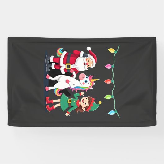 Dabbing Kerstman Elf Eenhoorn Kerst Kinderen Jonge Spandoek (Horizontaal)
