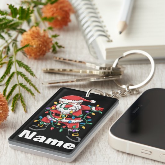 Dabbing Kerstman Grappig Gepersonaliseerd Kerstcad Sleutelhanger (Voorkant Rechts)