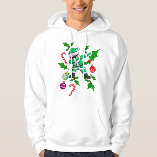 Dabbing Kerstman- Groen & Wit Kerstontwerp Hoodie (Voorkant)