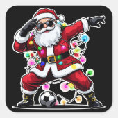 Dabbing Kerstman Kerstverlichting Voetbal Vierkante Sticker (Voorkant)