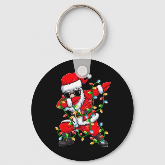 Dabbing Kerstman Xmas Lights Meisjes Jongens Kinde Sleutelhanger (Voorkant)
