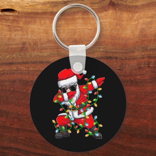 Dabbing Kerstman Xmas Lights Meisjes Jongens Kinde Sleutelhanger (Voorkant)