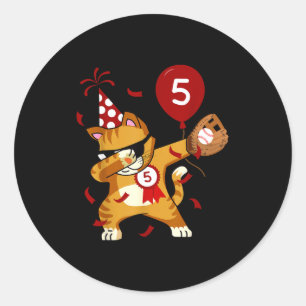Dabbing Koele Kat Honkbal 5e Verjaardag  Ronde Sticker
