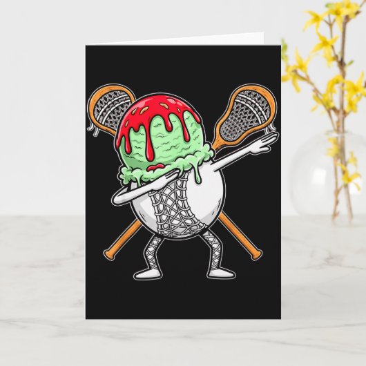 Dabbing Lacrosse Ball Drip Ice Cream Kids Youth Bo Kaart (Gele Bloem)