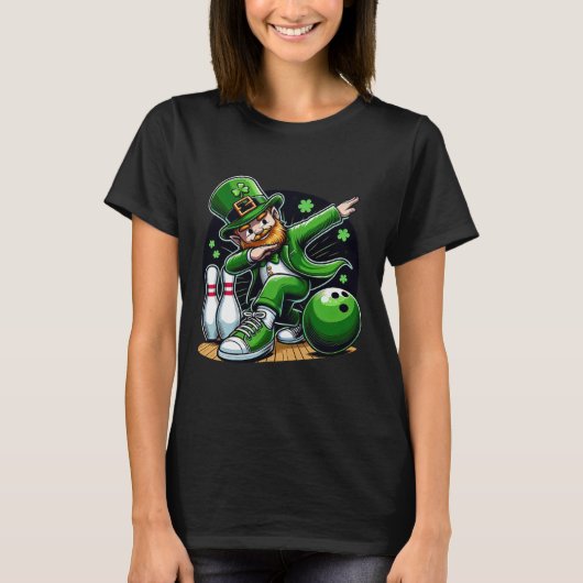 Dabbing Leprechaun Bowling Ierse Bowler St Patrick T-shirt (Voorkant)