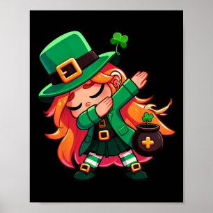 Dabbing Leprechaun Girl Funny Kinder Meisjes St Pa Poster